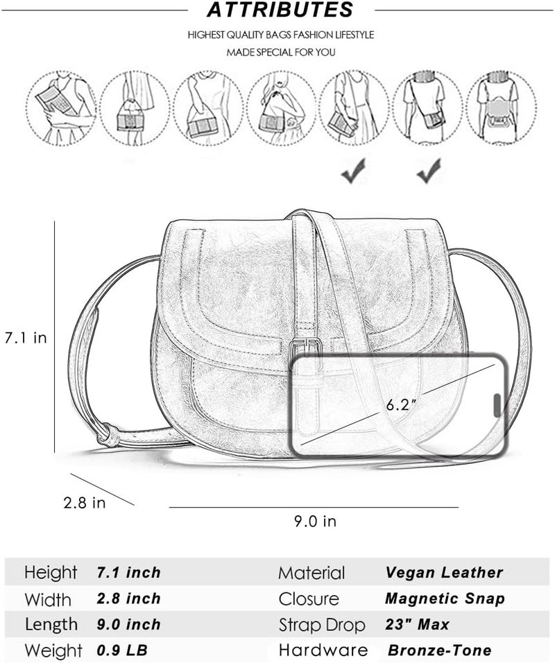 AFKOMST Crossbody Bags for Women,Small Saddle Purse and Boho Cross Body Handbags,Vegan Leather - Image 5